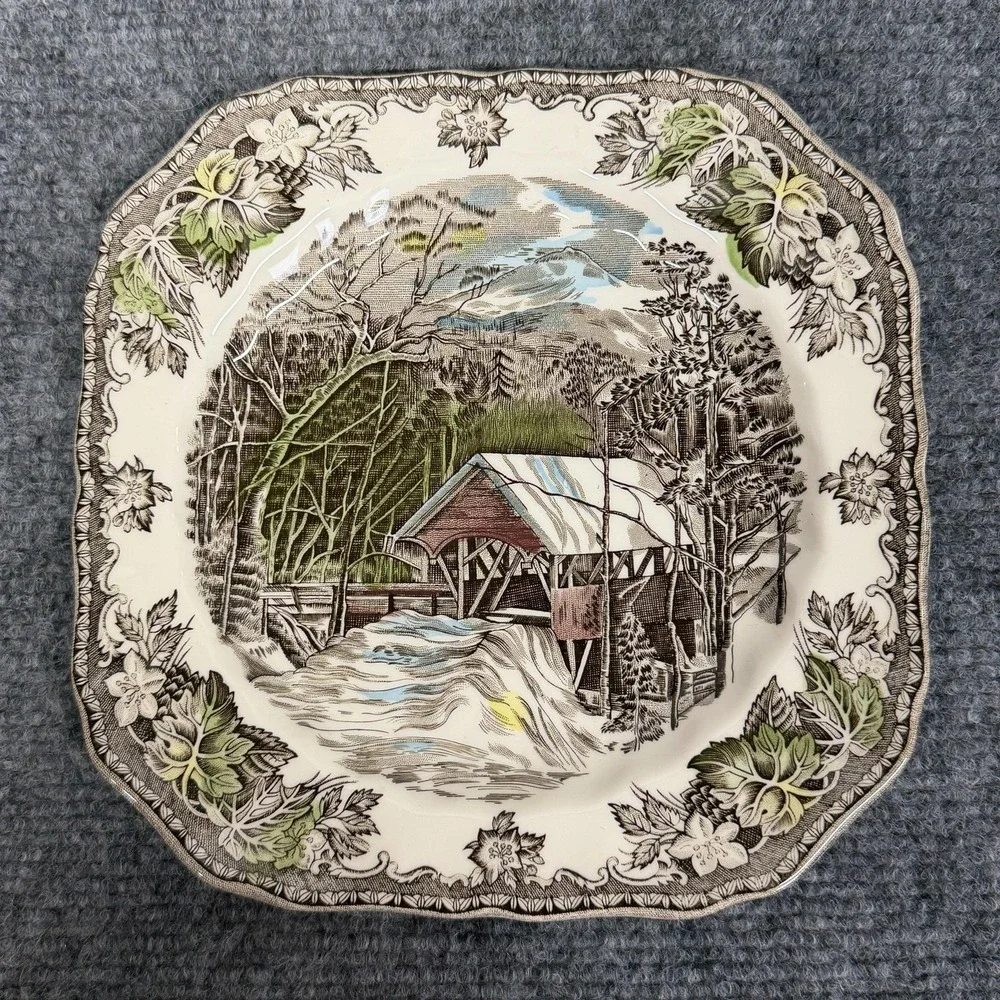 VTG Johnson Bros Friendly Village Covered Bridge Plate Square England Winter